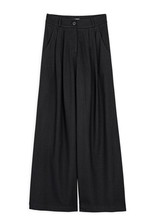 TWILL T/R PLEATED WIDE-LEG PANTS BLACK