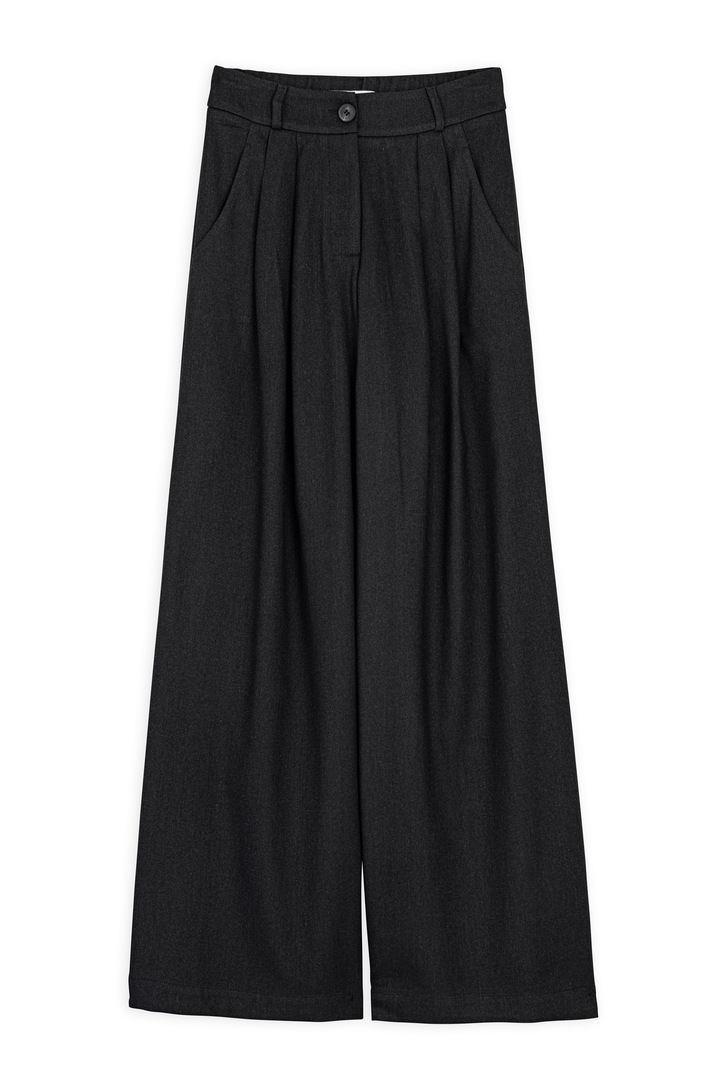 TWILL T/R PLEATED WIDE-LEG PANTS BLACK