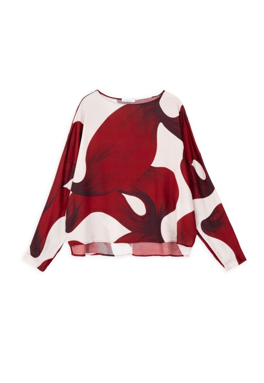 SATIN PRINT CROPPED TOP DARK RED