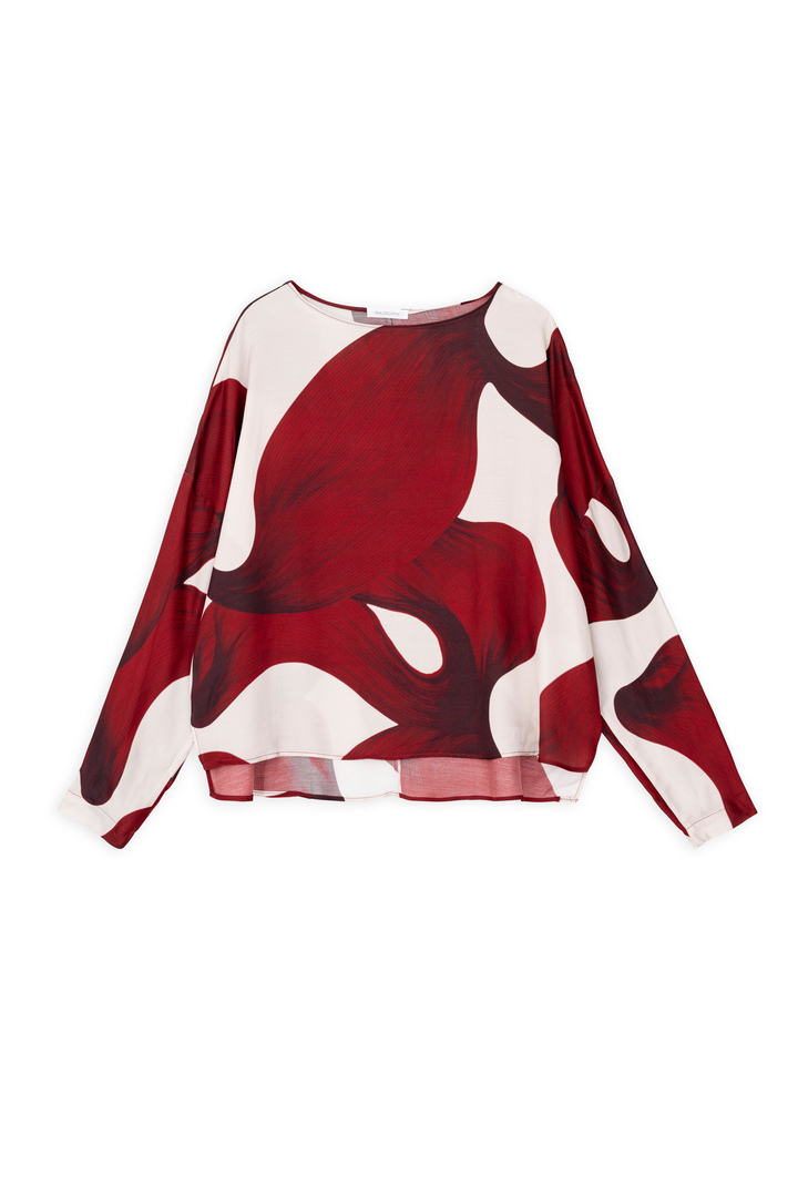 SATIN PRINT CROPPED TOP DARK RED