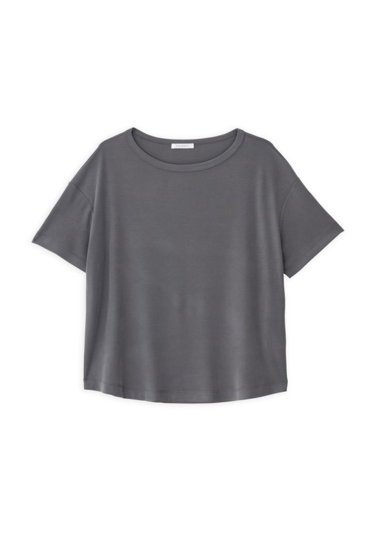 RIB SANDWASHED SHORT SLEEVE TOP GREY