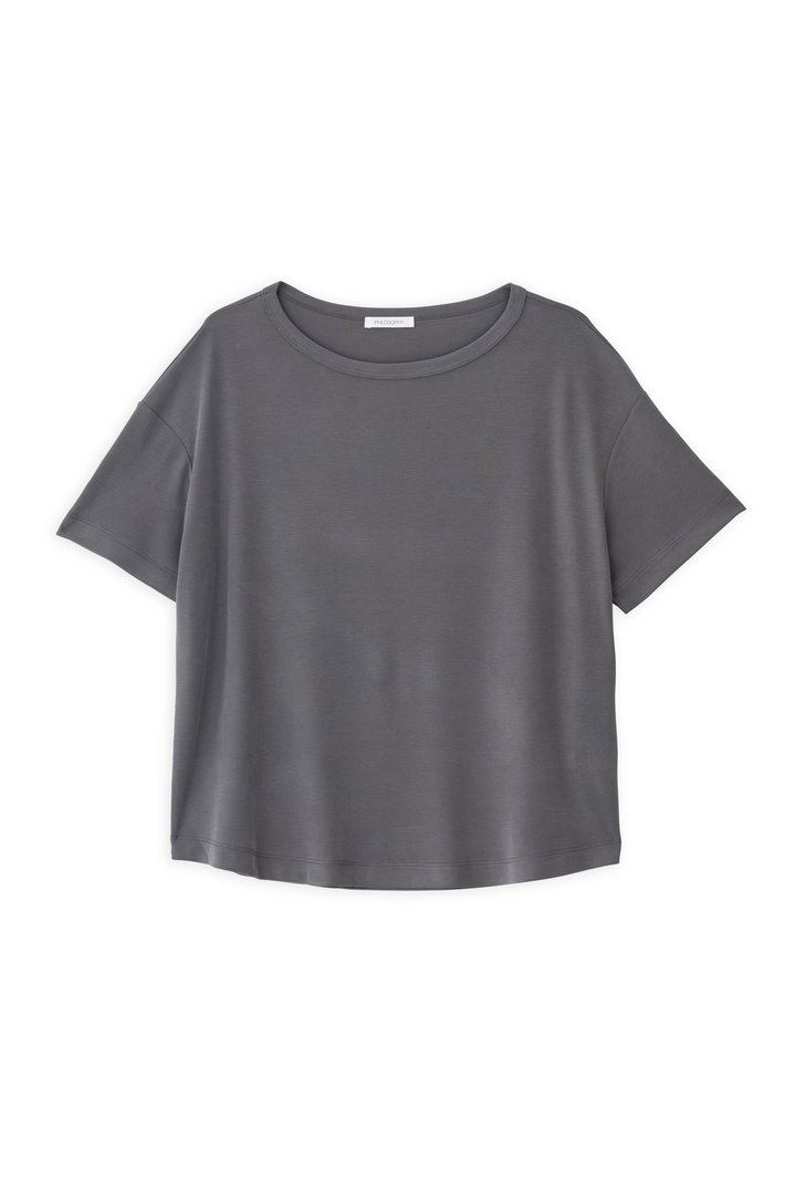 RIB SANDWASHED SHORT SLEEVE TOP GREY