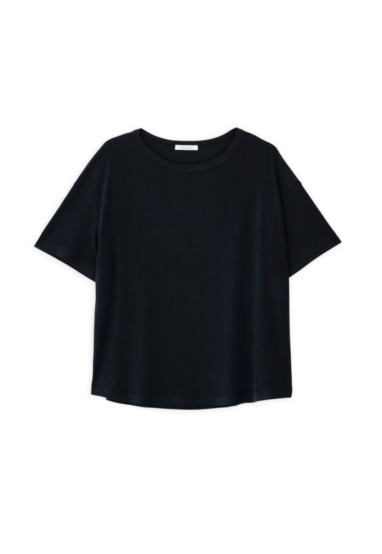 RIB SANDWASHED SHORT SLEEVE TOP BLACK