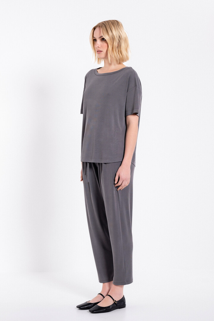 RIB SANDWASHED SHORT SLEEVE TOP GREY