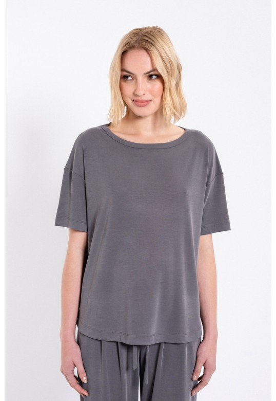 RIB SANDWASHED SHORT SLEEVE TOP GREY