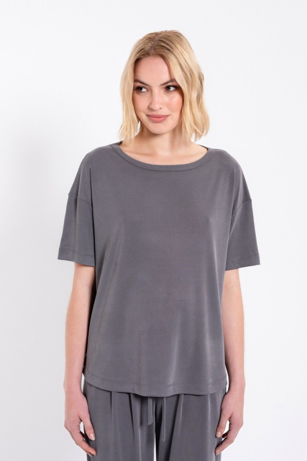 RIB SANDWASHED SHORT SLEEVE TOP GREY