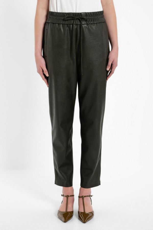 LEATHER JOGGER PANTS DARK KHAKI