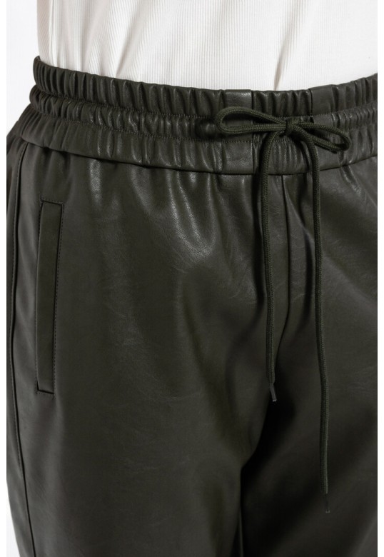 LEATHER JOGGER PANTS DARK KHAKI