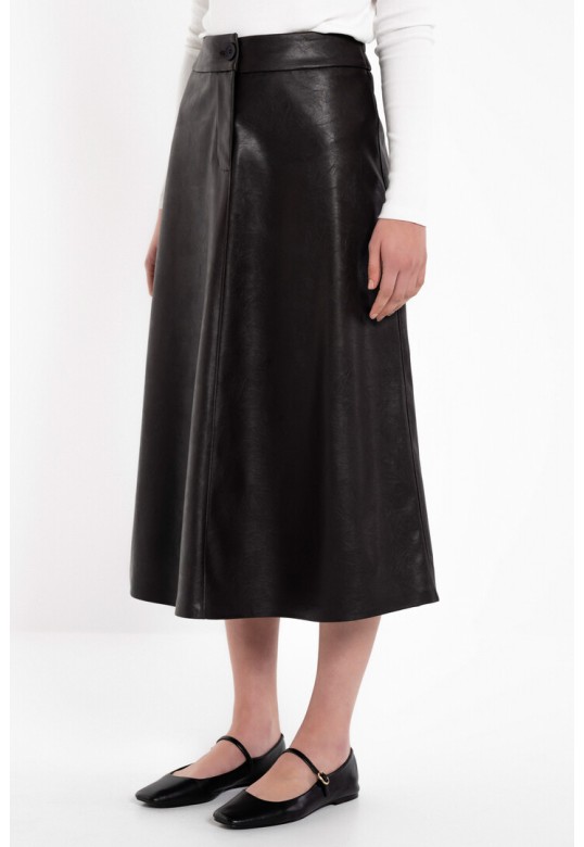 LEATHER MIDI SKIRT BLACK