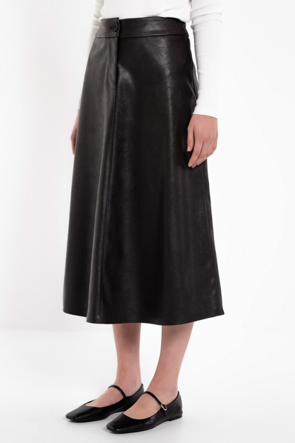 LEATHER MIDI SKIRT BLACK