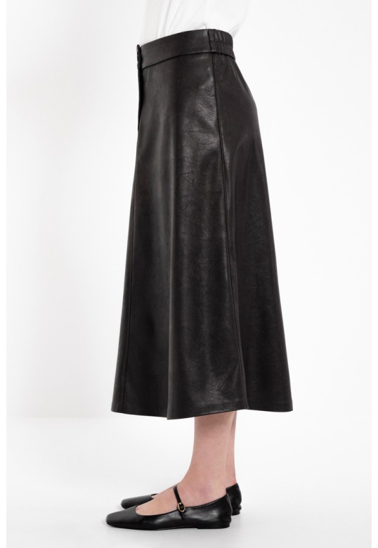 LEATHER MIDI SKIRT BLACK