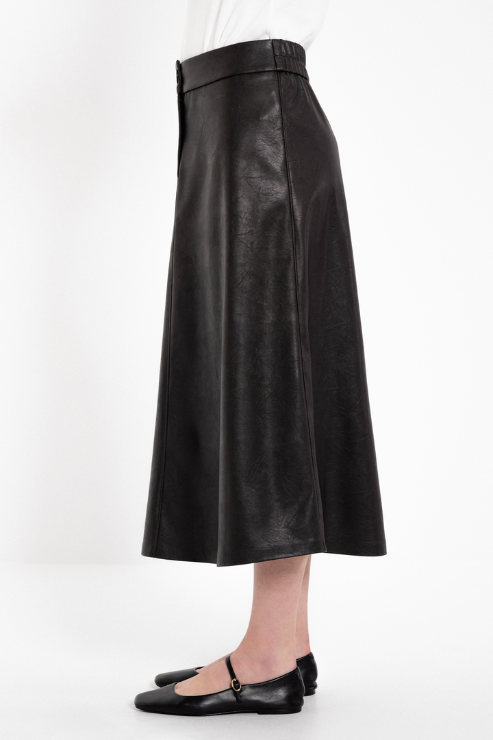 LEATHER MIDI SKIRT BLACK