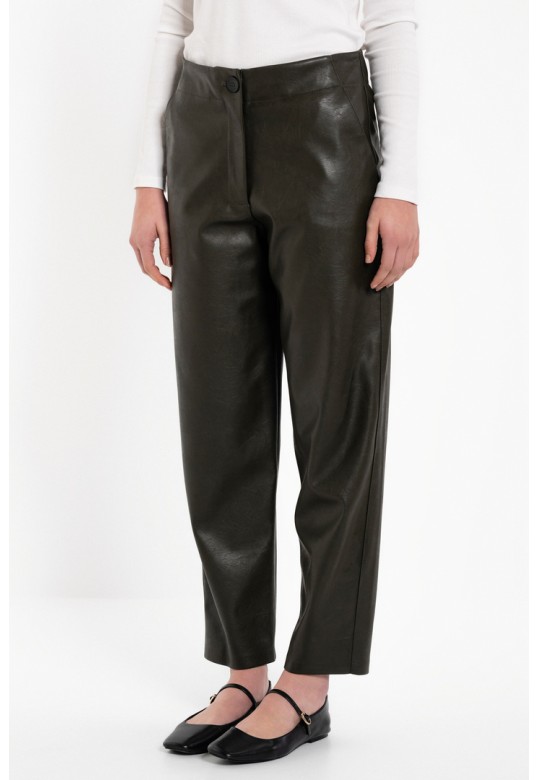 LEATHER REGULAR PANTS DARK KHAKI