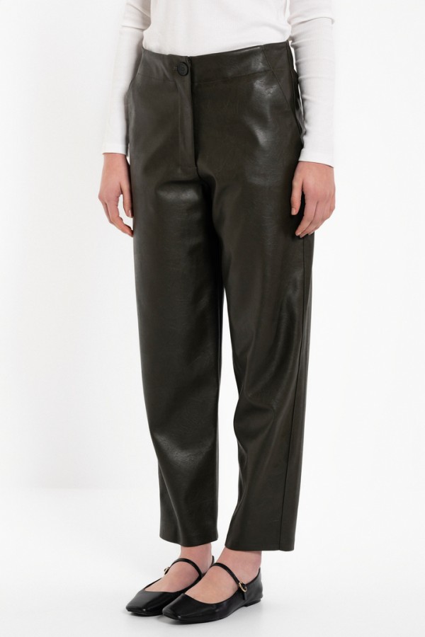 LEATHER REGULAR PANTS DARK KHAKI