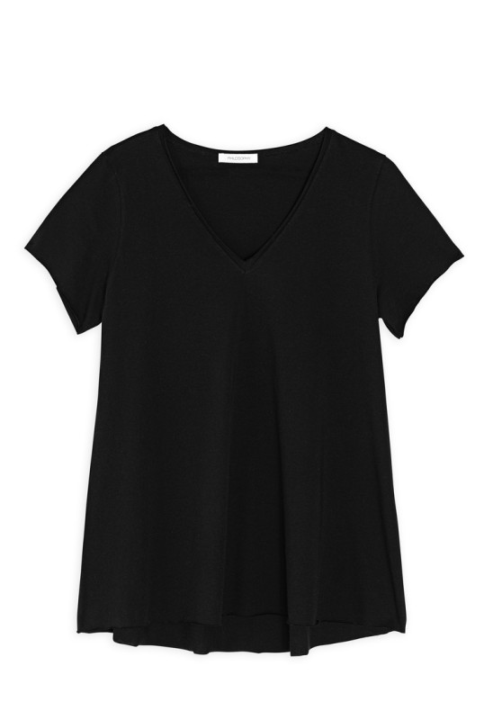 ORGANIC COTTON V NECK SHORT SLEEVE TOP BLACK