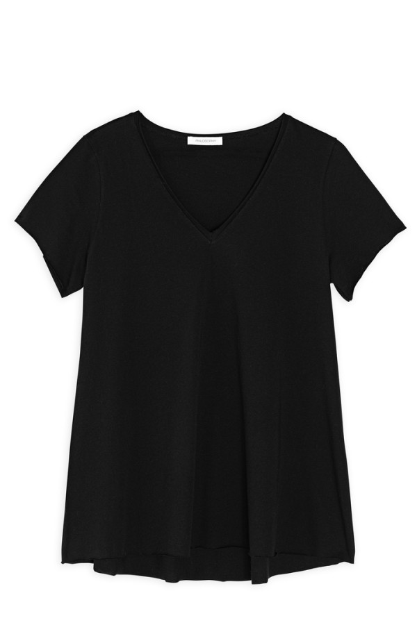 ORGANIC COTTON V NECK SHORT SLEEVE TOP BLACK