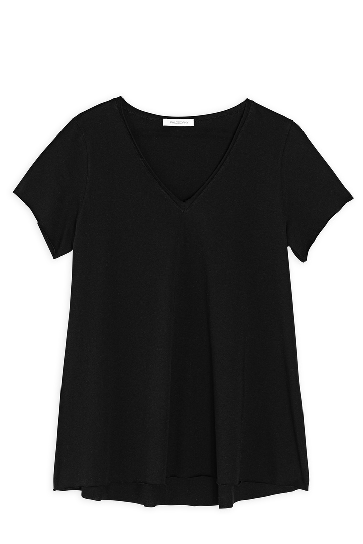 ORGANIC COTTON V NECK SHORT SLEEVE TOP BLACK