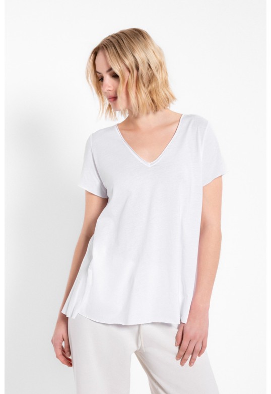 ORGANIC COTTON V NECK SHORT SLEEVE TOP WHITE