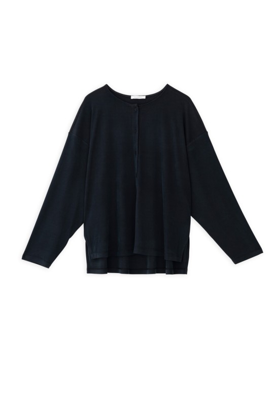 RIB SANDWASHED BLOUSE BLACK