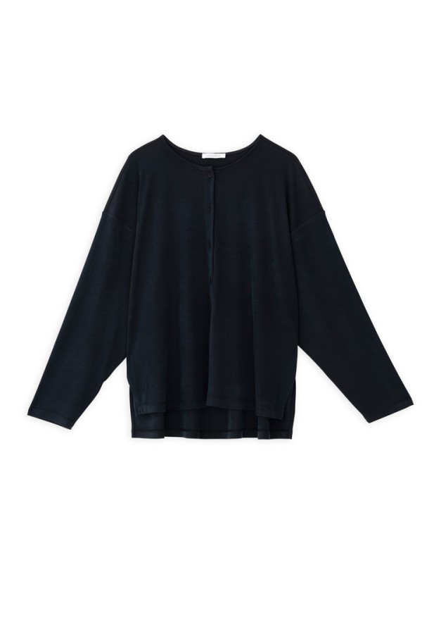 RIB SANDWASHED BLOUSE BLACK