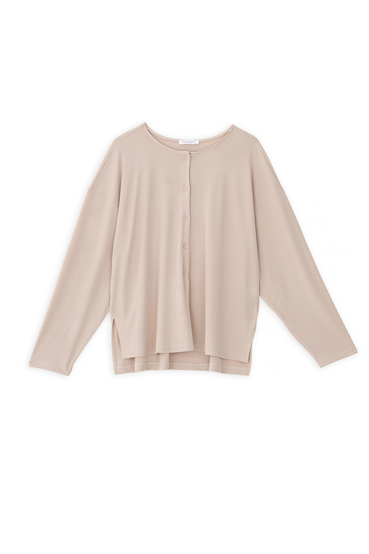 RIB SANDWASHED BLOUSE CREAM