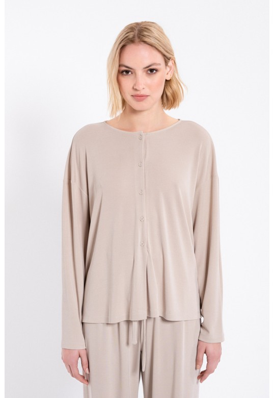 RIB SANDWASHED BLOUSE CREAM