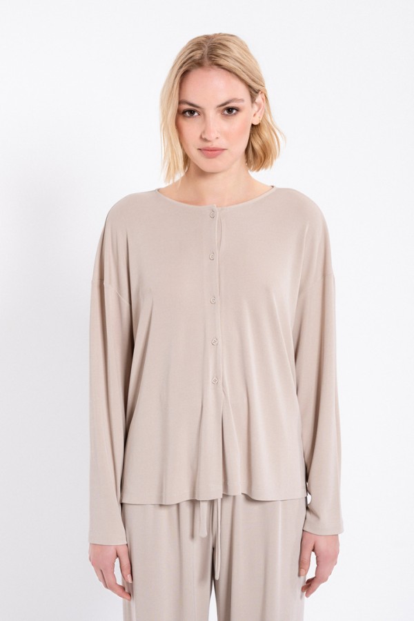 RIB SANDWASHED BLOUSE CREAM