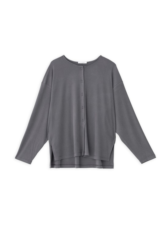 RIB SANDWASHED BLOUSE LIGHT GREY