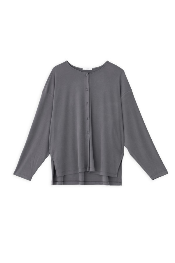 RIB SANDWASHED BLOUSE LIGHT GREY