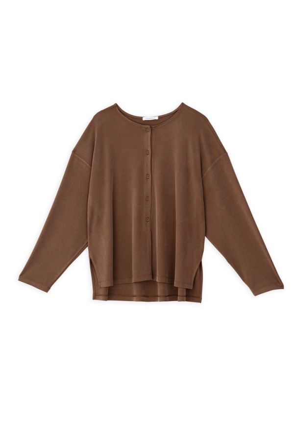 RIB SANDWASHED BLOUSE LIGHT BROWN