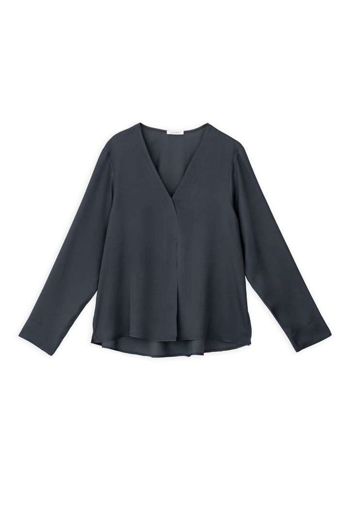 SATIN ECOVERO V NECK BLOUSE ANTHRACITE