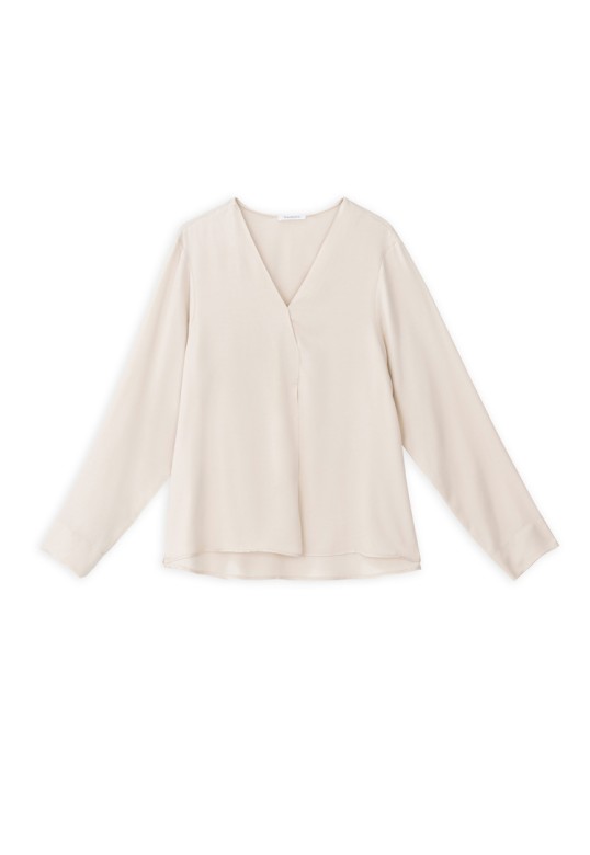 SATIN ECOVERO V NECK BLOUSE CREAM