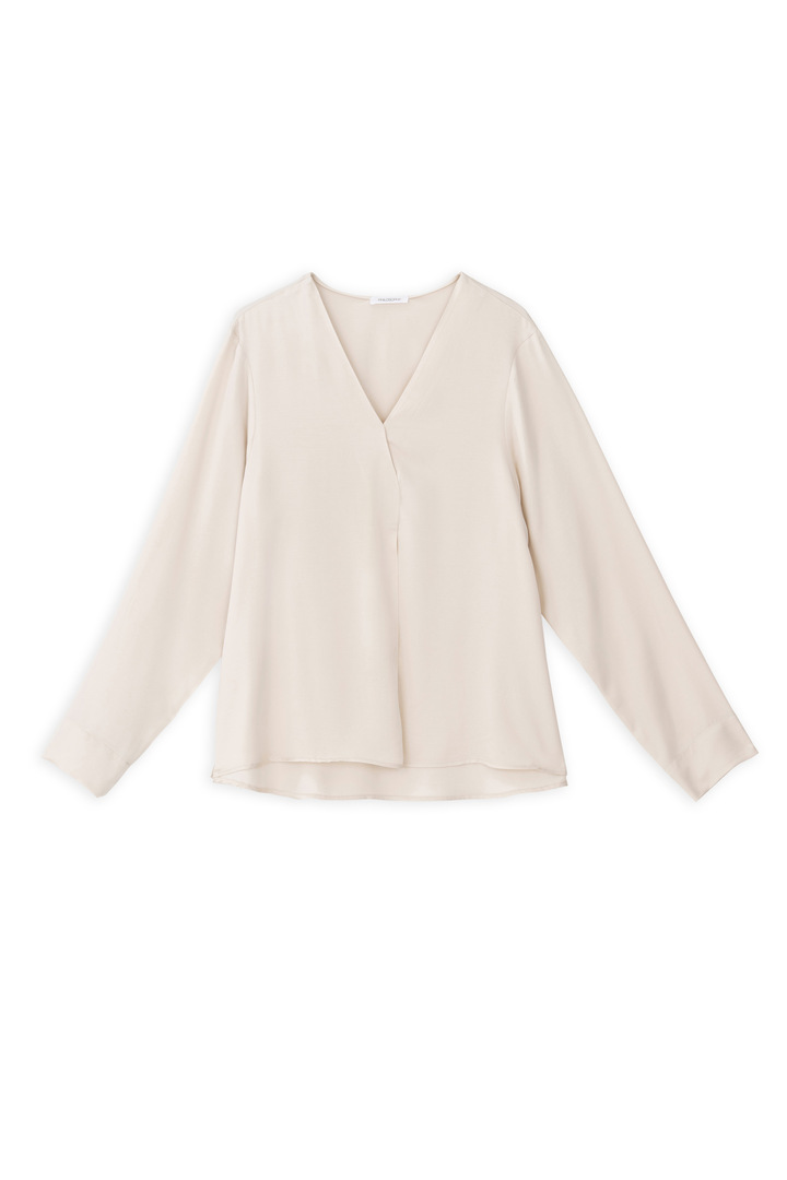 SATIN ECOVERO V NECK BLOUSE CREAM