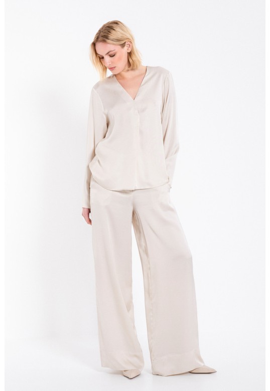 SATIN ECOVERO V NECK BLOUSE CREAM
