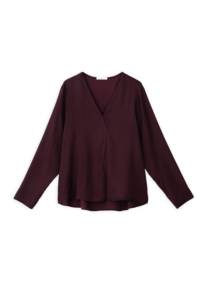 SATIN ECOVERO V NECK BLOUSE DARK BORDEAUX