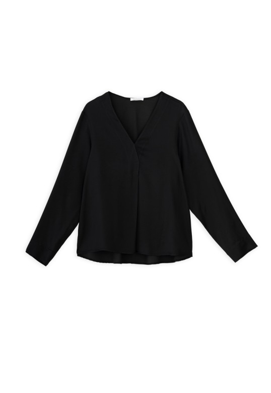 SATIN ECOVERO V NECK BLOUSE OFF BLACK