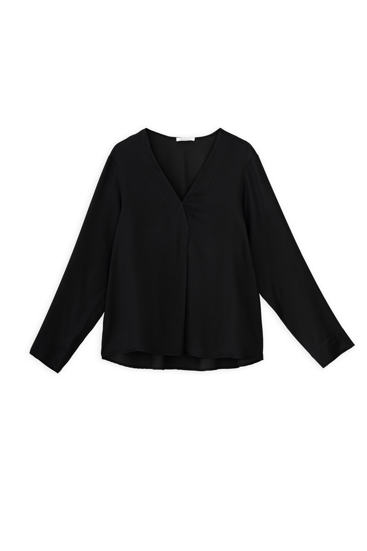 SATIN ECOVERO V NECK BLOUSE OFF BLACK