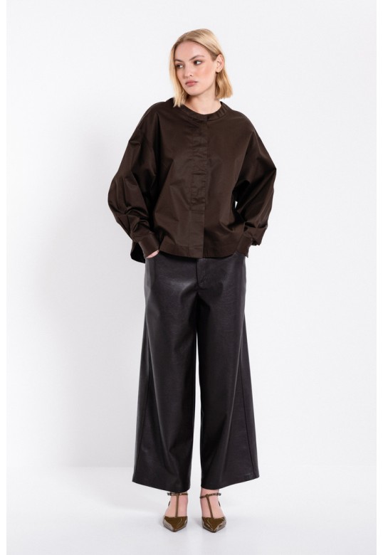 POPLIN CROPPED TOP DARK BROWN