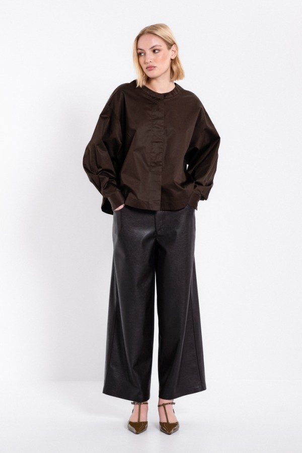 POPLIN CROPPED TOP DARK BROWN