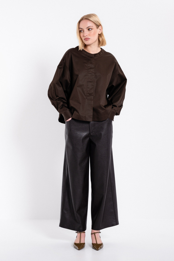 POPLIN CROPPED TOP DARK BROWN