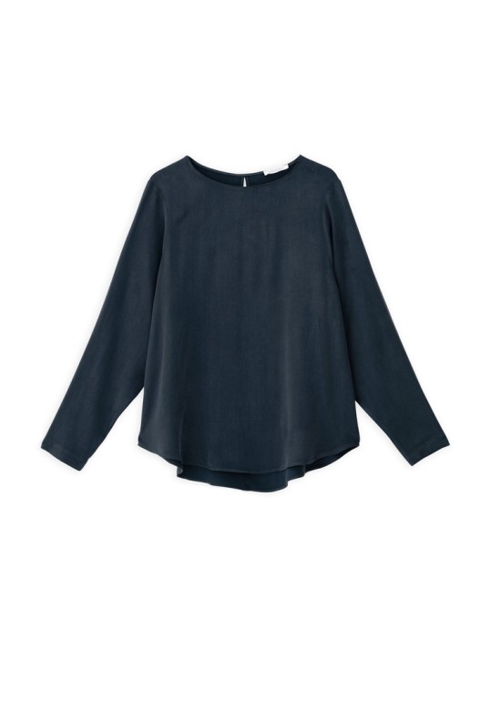 CUPRO VISCOSE LONG BLOUSE DARK BLUE