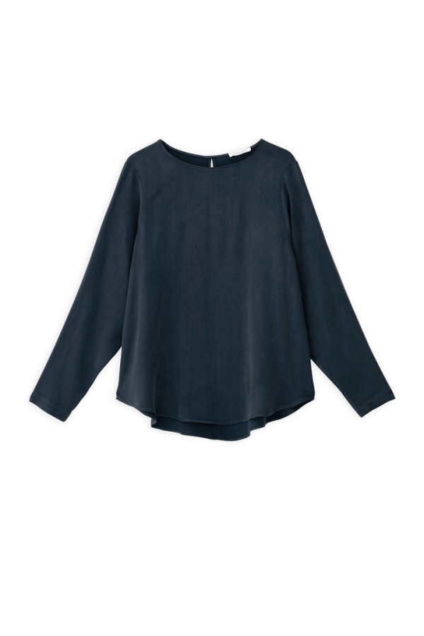 CUPRO VISCOSE LONG BLOUSE DARK BLUE