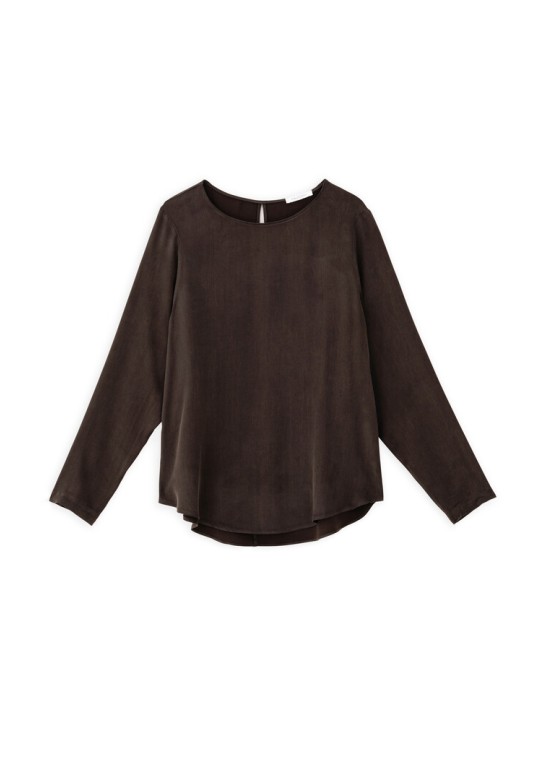 CUPRO VISCOSE LONG BLOUSE DARK BROWN