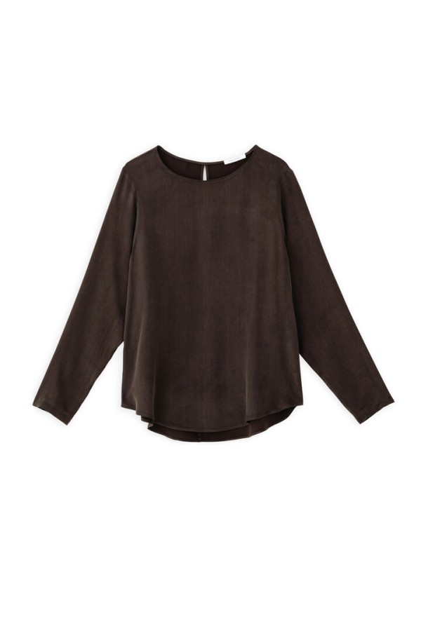 CUPRO VISCOSE LONG BLOUSE DARK BROWN