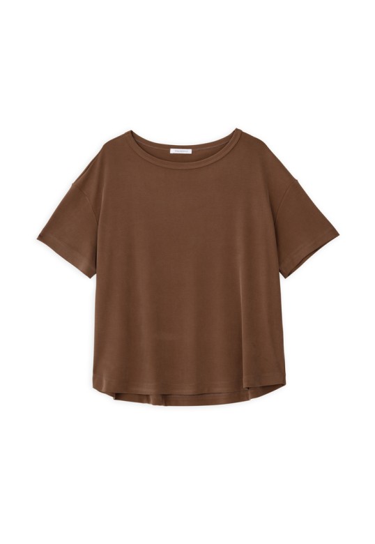 RIB SANDWASHED SHORT SLEEVE TOP LIGHT BROWN