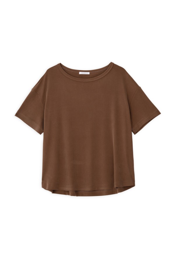 RIB SANDWASHED SHORT SLEEVE TOP LIGHT BROWN