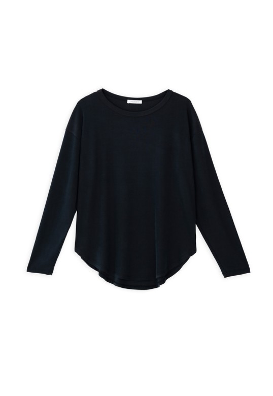RIB SANDWASHED LONG TOP BLACK
