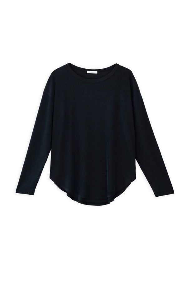 RIB SANDWASHED LONG TOP BLACK