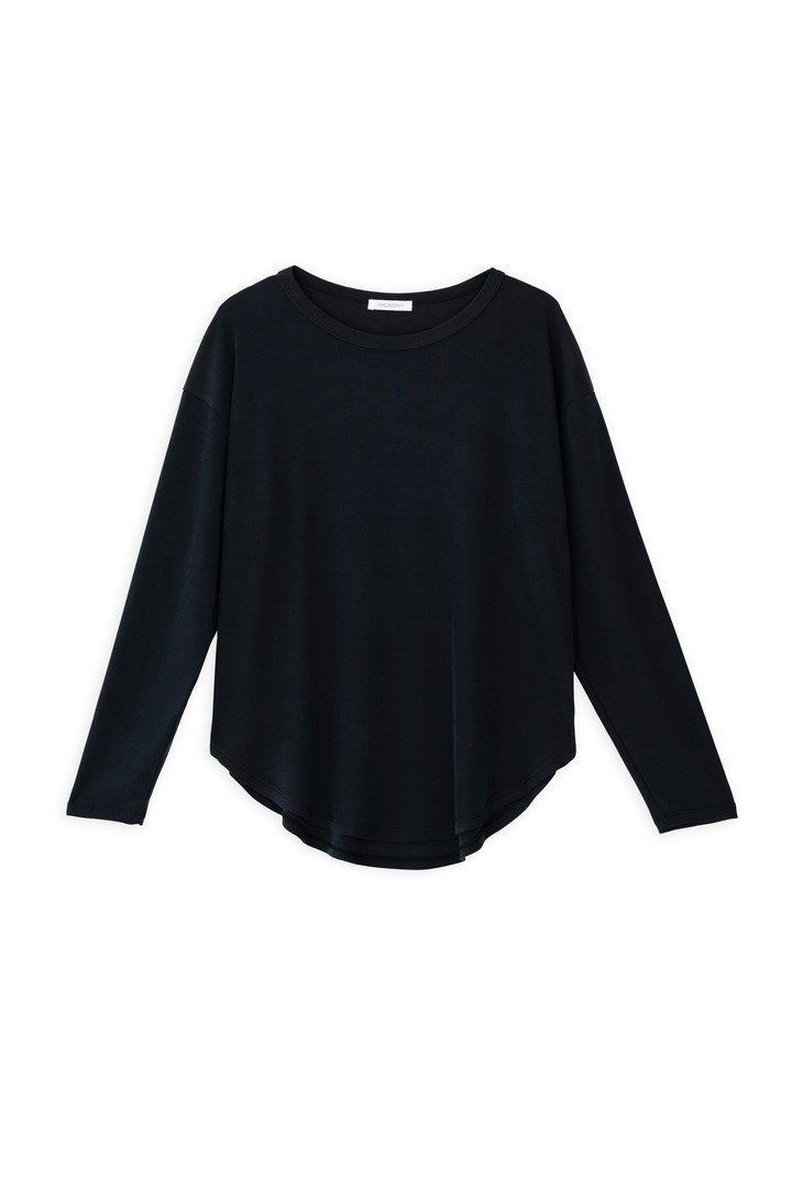 RIB SANDWASHED LONG TOP BLACK