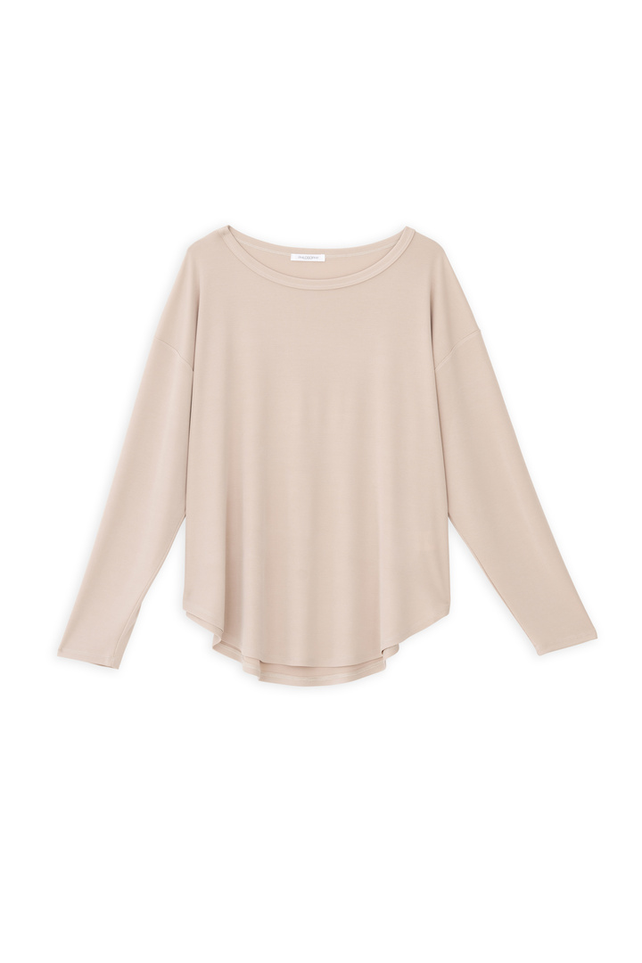 RIB SANDWASHED LONG TOP CREAM